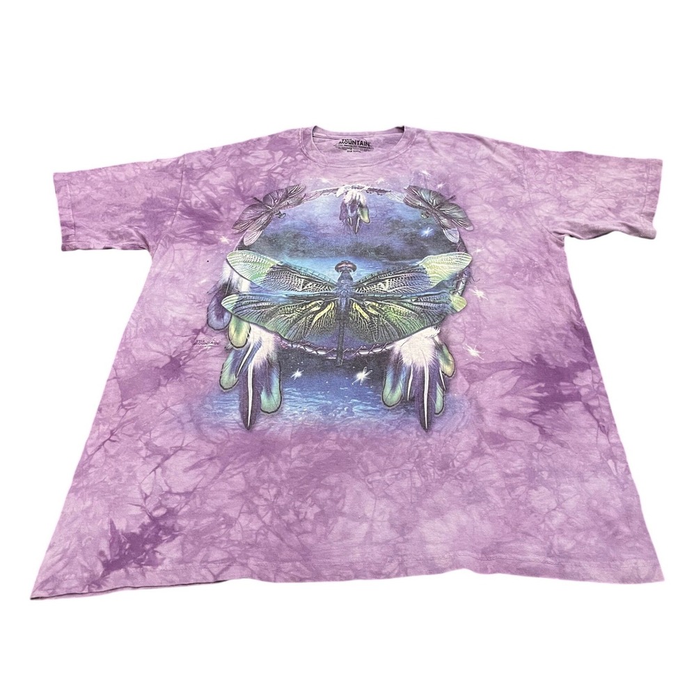 The Mountain T Shirt Mens XL Purple Tie Dye Dragonfly Dreamcatcher Graphic Tee